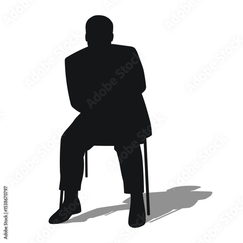 Pensioner man sitting, black silhouette