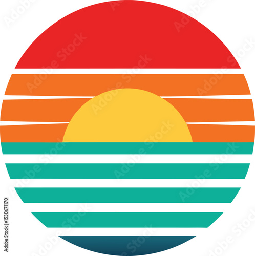 Striped retro vintage sunset vector silhouette  