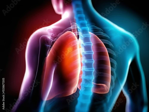 Detailed 3D visualization of human lungs showing the respiratory system, veins, bronchi and chest anatomy. Video for healthcare, education, medicine, biology, research and medical presentations