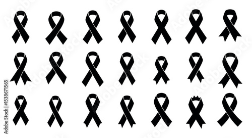Collection of black awareness ribbons for cancer and memorial purposes vector illustration