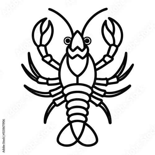 Sea lobster Detailed Line Art Illustration with Raised Claws