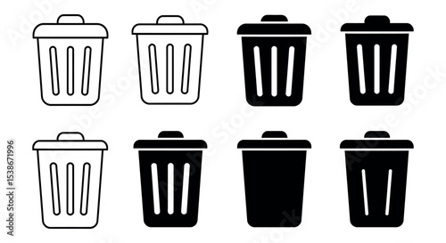 Black and white recycling bin icons for eco-friendly design projects vector illustration