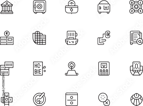 Financial and Security Icons: A collection of meticulously crafted icons, depicting various facets of financial security, designed to represent banking and protection.