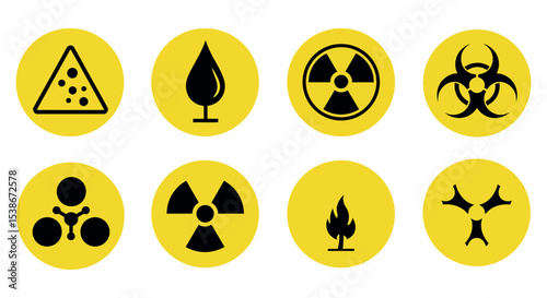 Hazardous warning symbols collection for safety design and education vector illustration