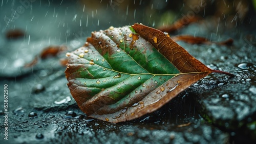 Embracing the beauty of rainy autumn days as leaves drift softly to the ground.