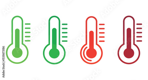 Colorful thermometer icons indicating temperature changes in green and red vector illustration
