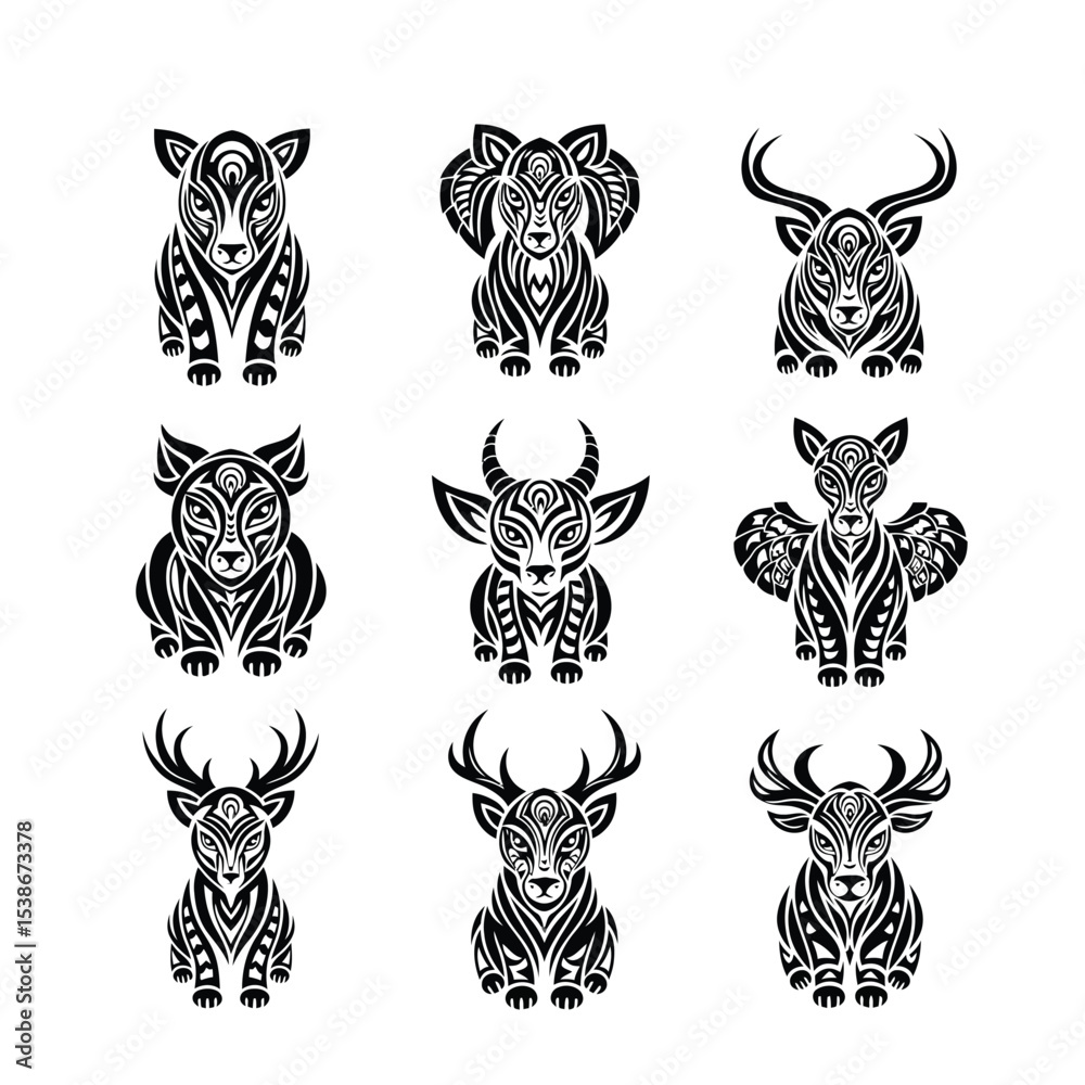 Fototapeta premium Nine tribal style animal designs set