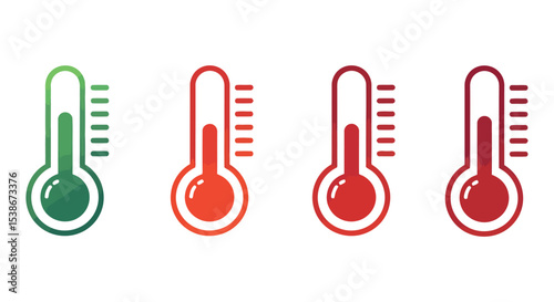 Colorful thermometer icons representing temperature variation and climate change awareness vector illustration