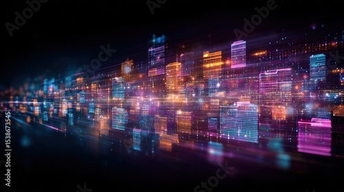 Abstract network grid with files and folders, futuristic software interface, digital document management system, store, search and organize documents, corporate business, paperless office	
