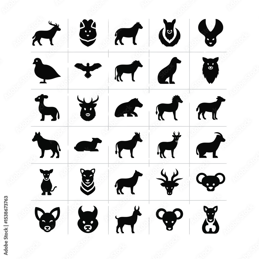 Fototapeta premium Collection of black animal icons silhouettes