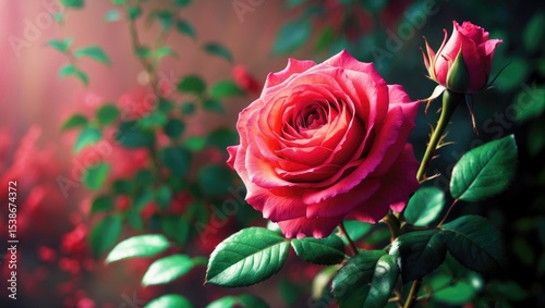 Close-up of a Garden Rose, a Coral Colored Rose Flower, showcasing the intricate details of the Rose. photo