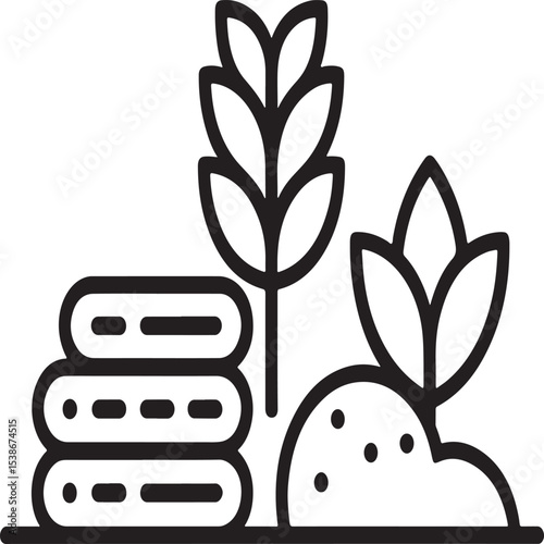 Agricultural Bounty: An illustration showcasing the elements of the harvest, with stalks of grain, hay bales, and produce.