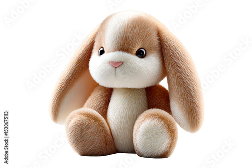 Soft and cuddly plush bunny on a transparent background