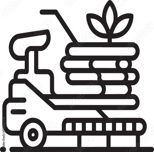 Farming Cart: A simplified black and white illustration showcases a farming cart piled high with freshly harvested produce, a symbol of the bounty of nature.