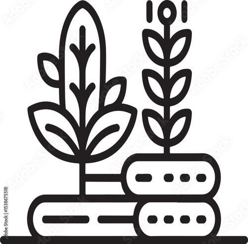 Artistic Botanical Duo: A striking minimalist illustration showcasing the elegance of nature with a pair of meticulously designed plants, emphasizing their intricate structures and forms.