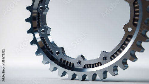 Close-up of a damaged cogwheel, ruined gear, isolated against a white background. photo