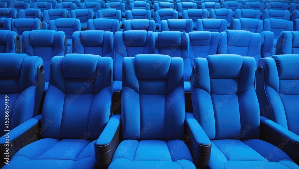 Obraz premium Dark blue rows of theater seats arranged in a neat pattern.