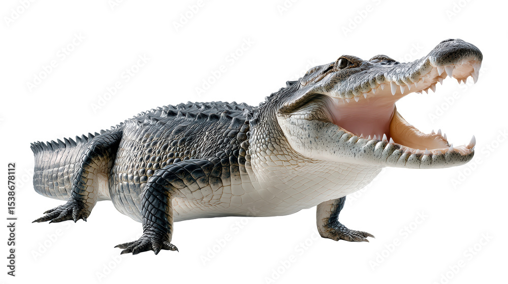 Naklejka premium Large crocodile with open jaws on transparent background