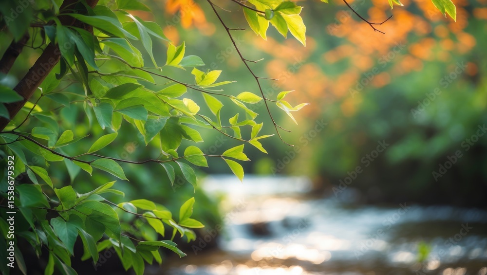 Obraz premium Explore the lively intricacies of greenery, illuminated by sunlight filtering through clouds on a peaceful day. Nature's dance in motion, a tapestry of sunlit beauty.