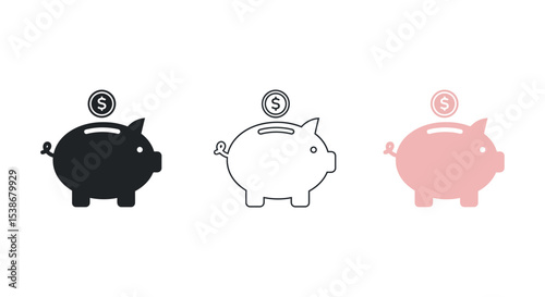 Piggy bank silhouettes for financial savings and budgeting concepts vector illustration