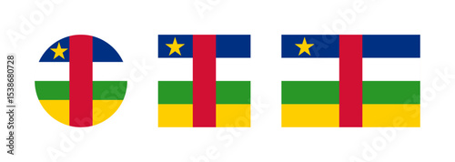 
Central African Republic flag PNG vector. Central African Republic square and round icon isolated on transparent PNG background. Central African Republic flag icon.

