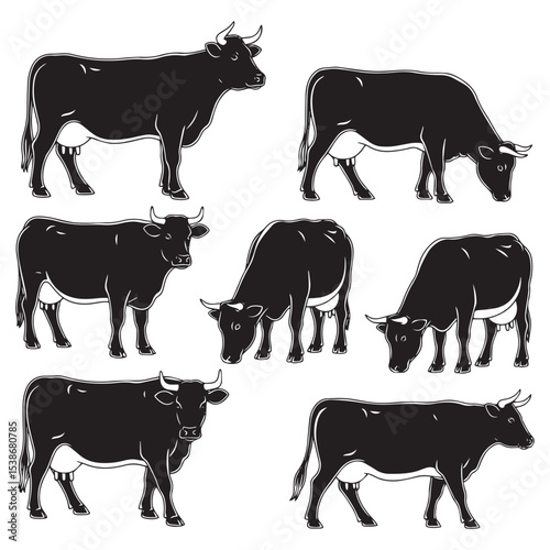 Modern Cow Silhouette Line Art in Black and White for Eco-Friendly Packaging, Farm Logo Design and Animal Husbandry