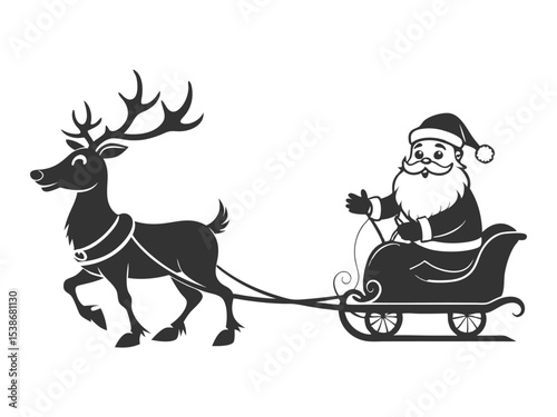 Santa Claus with sleigh silhouette design vector, Santa flying with deer sleigh silhouette on white background