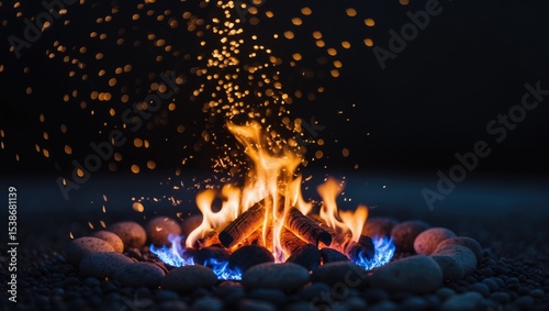 Fire crackles during a night