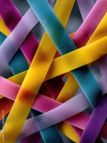 Close-up of colorful rubber bands intertwined in an abstract pattern