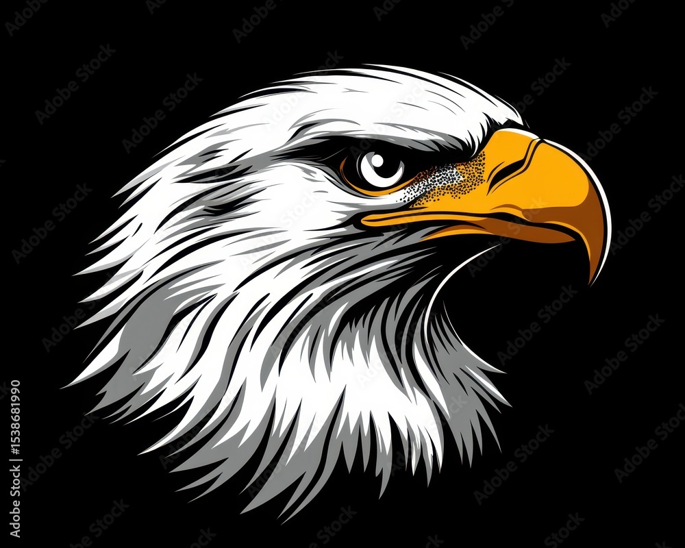 Fototapeta premium Striking Bald Eagle Profile. Majestic Bird of Prey Against Dark Backdrop