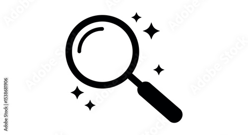Magnifying glass icon with sparkles for search and discovery concepts vector illustration