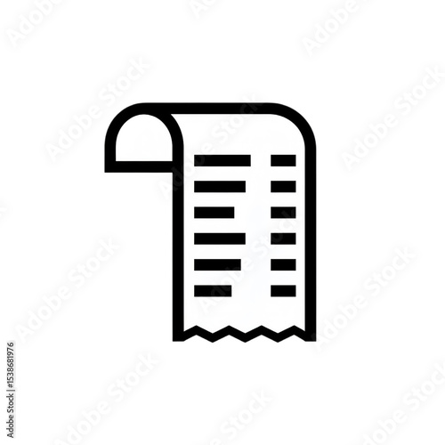 Black and white vector illustration of a connected single icon of a receipt with item lines.