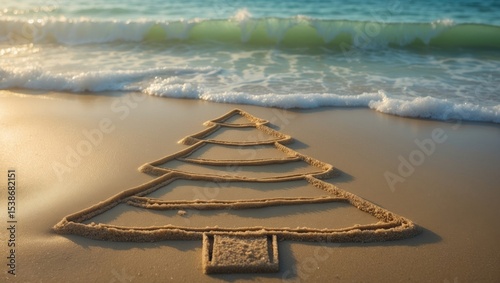Fototapeta Naklejka Na Ścianę i Meble -  Fit tree drawing in the sand at the Caribbean beach.