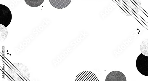 Abstract geometric background with circles and lines in black and white design