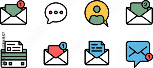 Email marketing communication notification inbox message contact newsletter digital icons design editable stock vector illustration