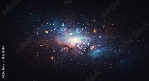 Abstract illustration of a vibrant galaxy with swirling colors and scattered stars
