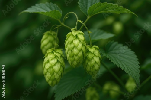 Detailed view of natural hops cones in the wild