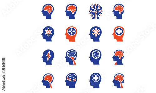 Brain degenerative deseases, memory loss related icon set