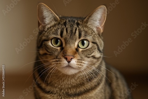 Close-up of a feline gazing directly at the lens