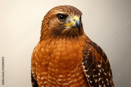 Close-up of a bird of prey with a blurred background and gentle lighting highlighting its intense gaze.