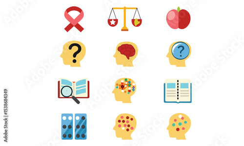 Brain degenerative deseases, memory loss related icon set