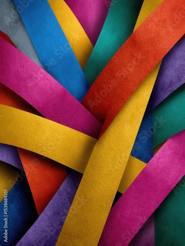 Close-up of colorful confetti strips with vibrant hues and textured surface for celebration or festive occasions