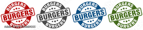 burgers stamp. burgers round stamp set isolated on white background
