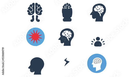 Brain degenerative deseases, memory loss related icon set
