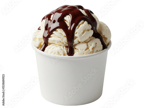 Close-Up of Ice Cream Cup with Chocolate Topping Transparent Background