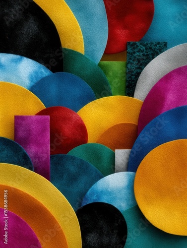 Colorful Abstract Background with Overlapping Circular and Rectangular Shapes in Felt Texture