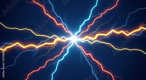 Abstract illustration of vibrant energy bolts radiating from a central point