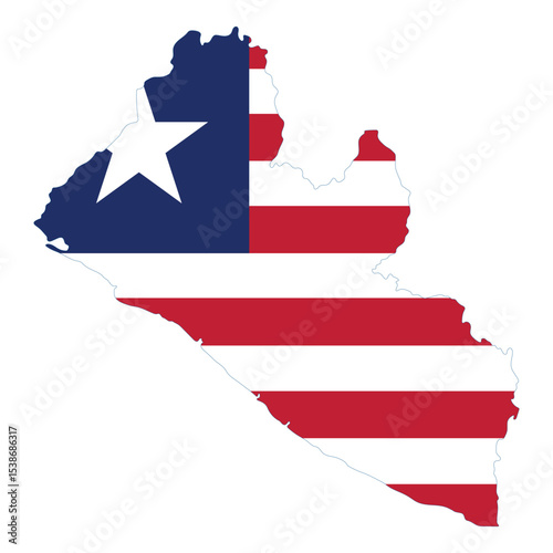 Liberia map with country flag. Map of Liberia with flag