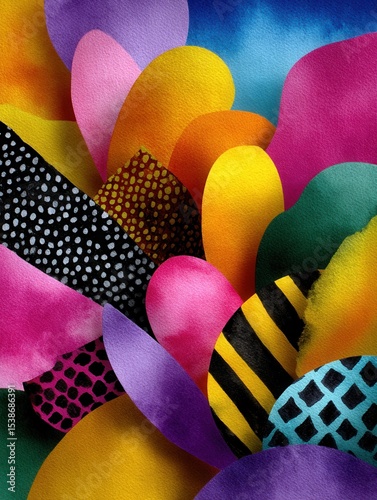 Bright colorful abstract watercolor paper with various patterns and textures for creative background design