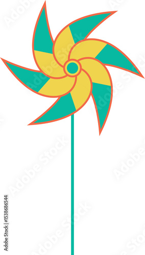 Colorful pinwheel isolated on transparent background. Vector illustration.